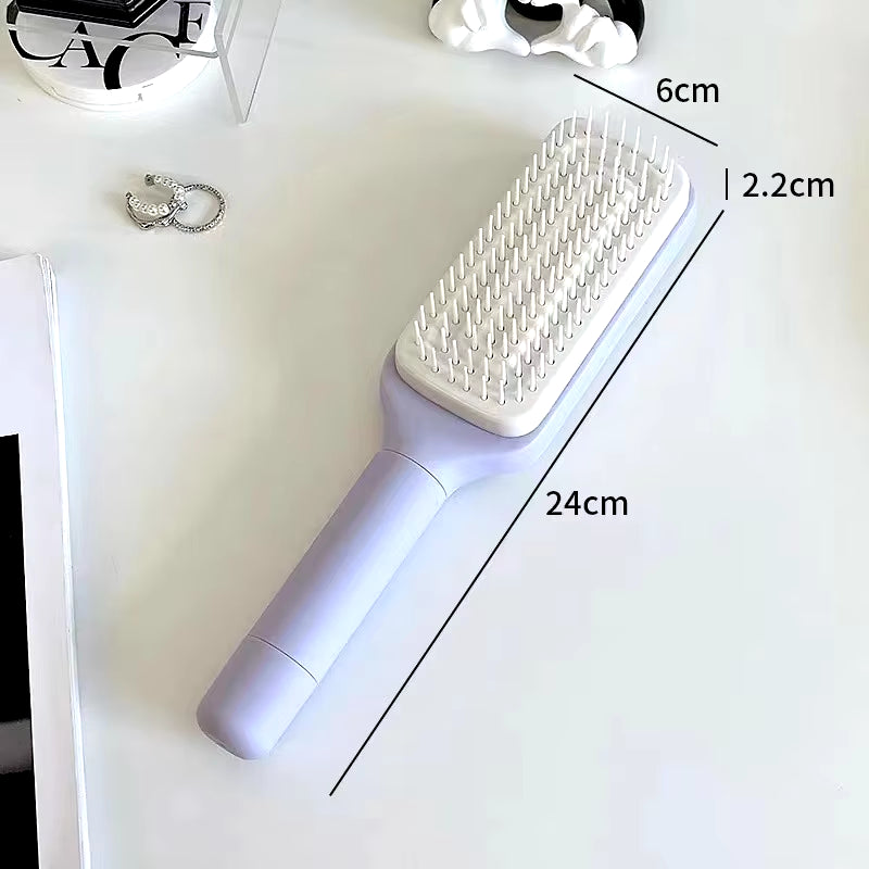 202419-Self Cleaning Hairbrush Women Hair Brush One-Key Cleaning Hair Loss Airbag Scalp Massage Comb Anti-Static Hairbrush