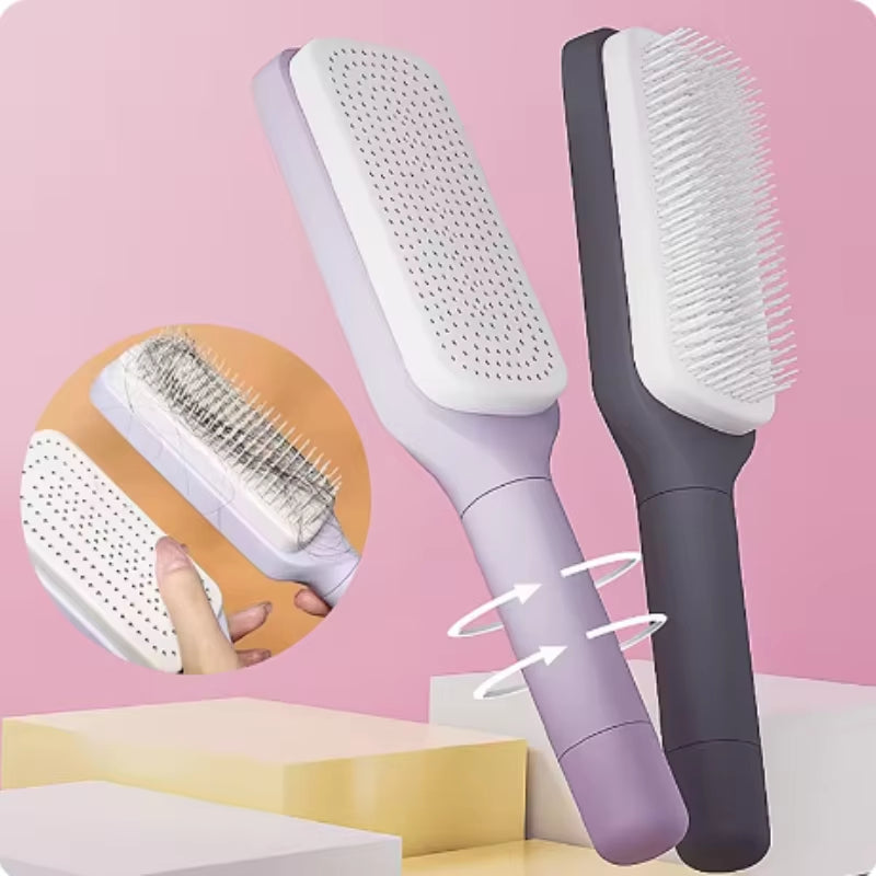 202419-Self Cleaning Hairbrush Women Hair Brush One-Key Cleaning Hair Loss Airbag Scalp Massage Comb Anti-Static Hairbrush